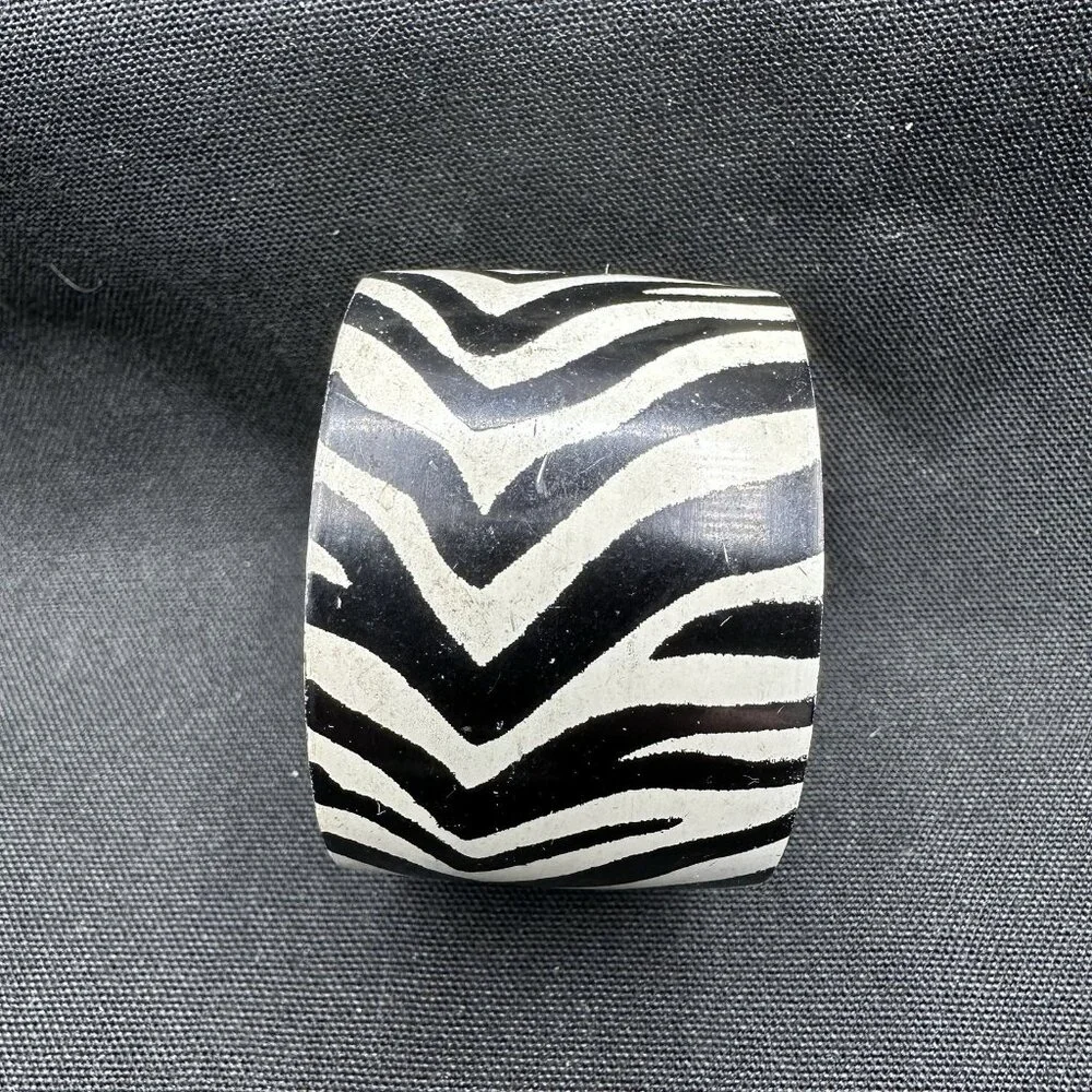 Black White Zebra Print Napkin Rings Set Of 6 Animal Pattern Table Decor Vintage
